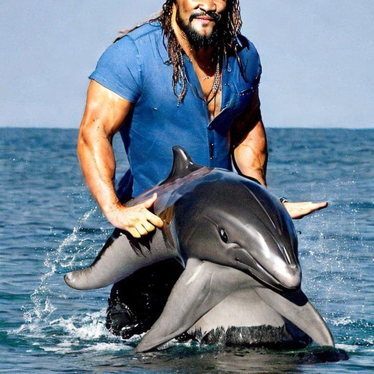 Jason Momoa Riding a Dolphin