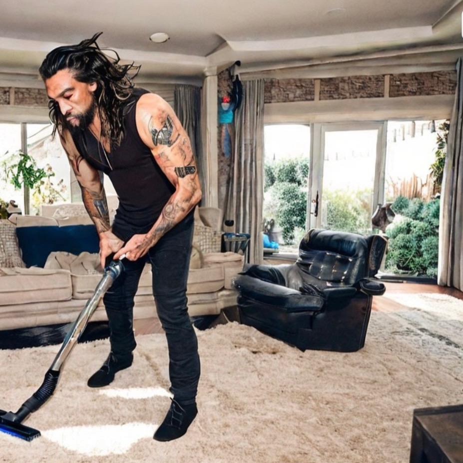 Jason Momoa Vacuuming His House