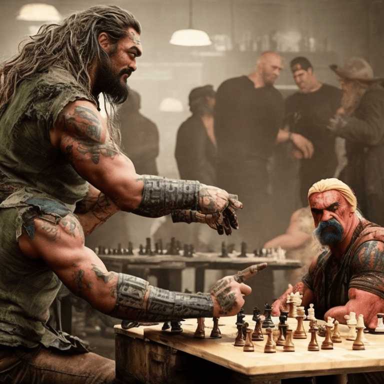 Jason Momoa and Hulk Hogan Playing Chess in Post Apocalyptic New York